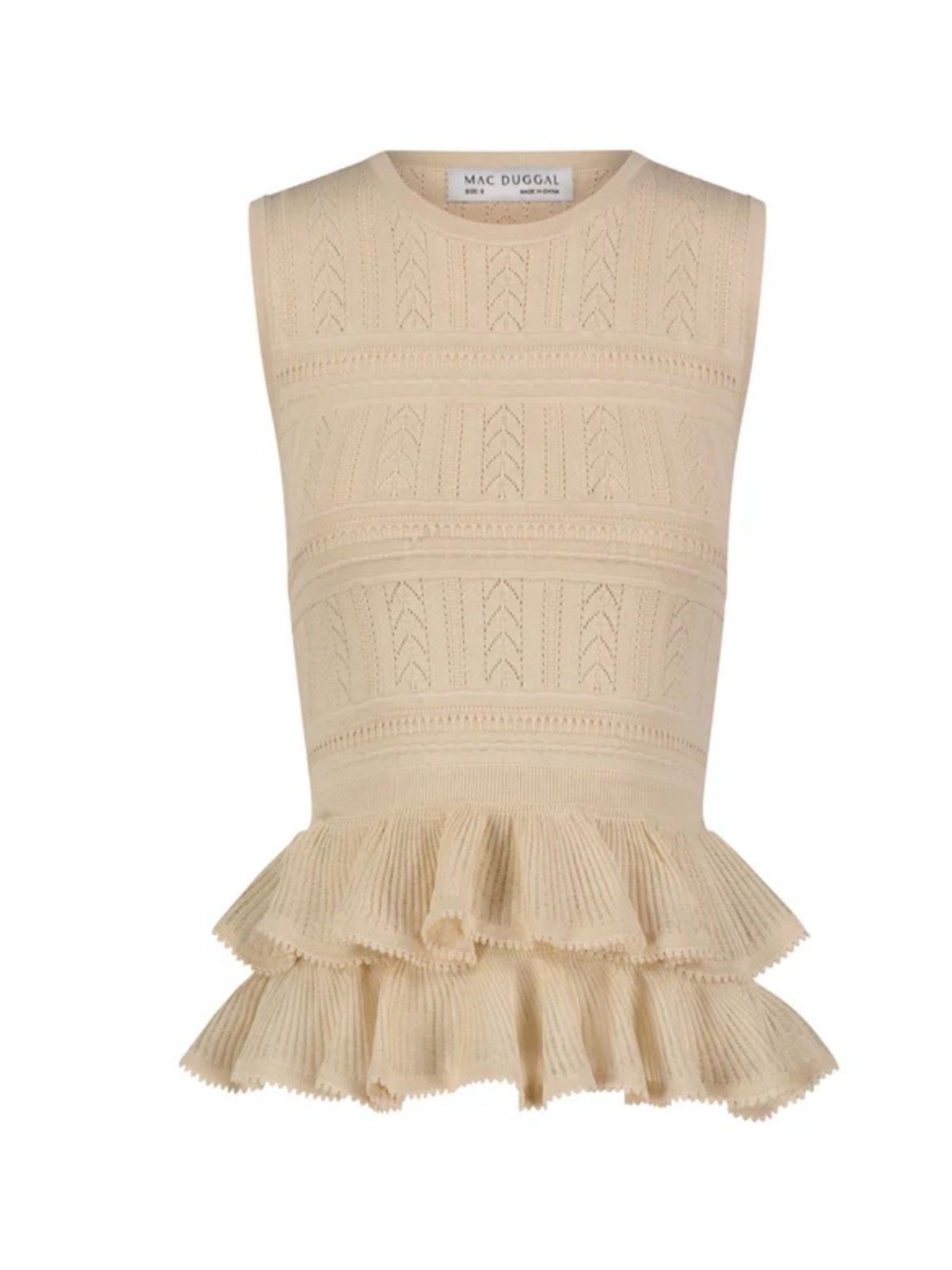 Mac Duggal Oat Knit Ruffled Peplum Sleeveless Top size XL NWT